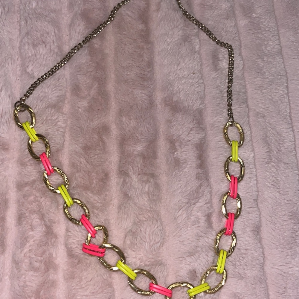 Gold Chain Necklace with Pink and Yellow Accents